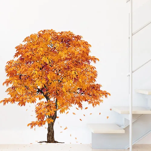 Vista 3 de Calcomanías de pared de árbol de otoño, calcomanías de pared de arce para dormitorio, sala de estar, cocina, TV, decoración de pared