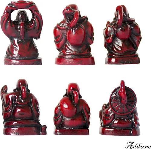 Vista 3 de Juego de 6 estatuas chinas de Buda de la suerte que ríe de resina, figuras de Buda feliz Feng Shui para la suerte, riqueza, buen regalo y colección