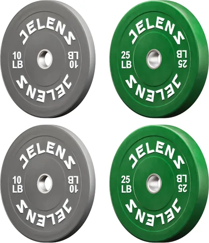 Vista 21 de Juego de Placas de Peso para Barra Olímpica JELENS, Juego de Pesos de Goma de 2 Pulgadas Negro/Colorido para Entrenamiento de Fuerza y Levantamiento
