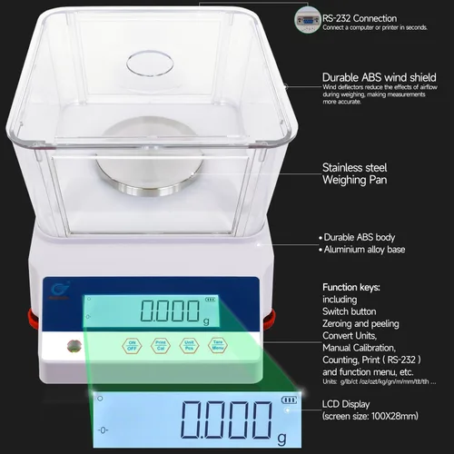 Vista 3 de 3.53 oz X 0.00 oz Escala digital precisa de gramos de laboratorio Balanza electrónica analítica de laboratorio Escala de miligramo de laboratorio