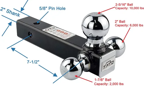 Vista 4 de TOPTOW 64173HP - Soporte de enganche de remolque con pasador de enganche de 5/8 pulgadas, bolas cromadas, se adapta a receptores de enganche de 2