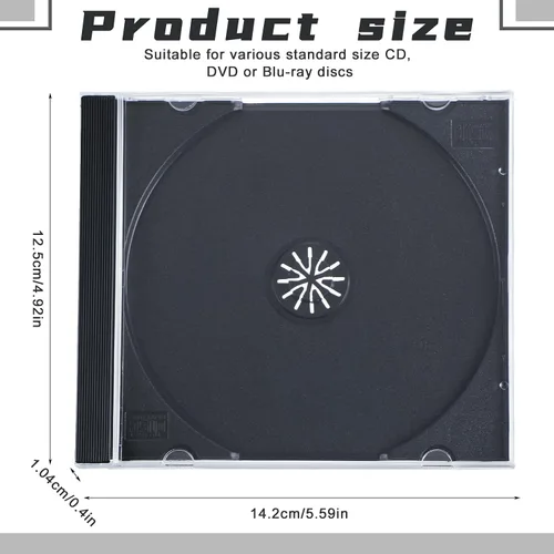 Vista 2 de Kigley Jewel Cases Estuche estándar individual transparente para CD Funda de DVD Protección de reemplazo (Negro)