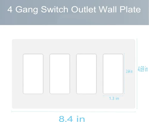 Vista 2 de Placa de pared Decora sin tornillos de 4 segmentos, placa frontal eléctrica para interruptor de luz, interruptor inteligente, receptáculo