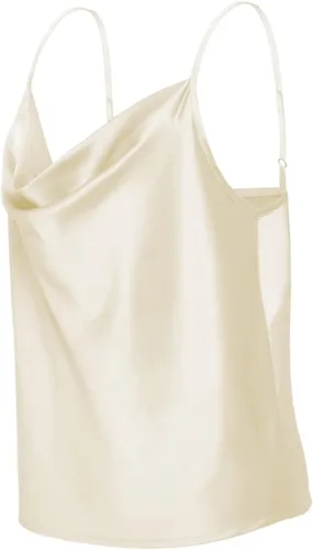 Vista 3 de TOUTOUAI - Blusas de tirantes de satén con cuello holgado para mujer