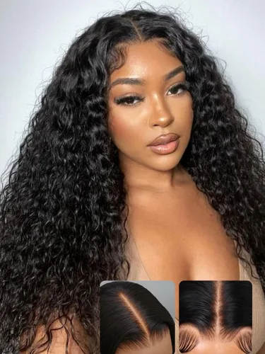 Vista 2 de Nadula Bye Bye Knots Peluca con Cordón Sin Pegamento de Ondas de Agua, Pelucas Frontales de Encaje Precortado 7x5 Húmedas y Onduladas de Cabello