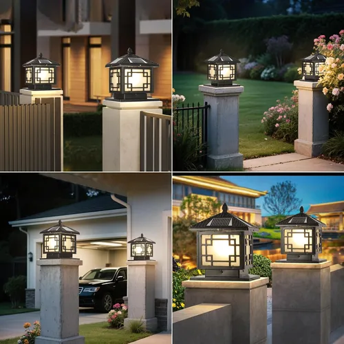 Vista 6 de SLAWA Farol de Iluminación Solar de 9.8 Pulgadas para Exteriores, Luz para Tapas de Postes con Lámpara de Columna LED Alimentada por Energía Solar