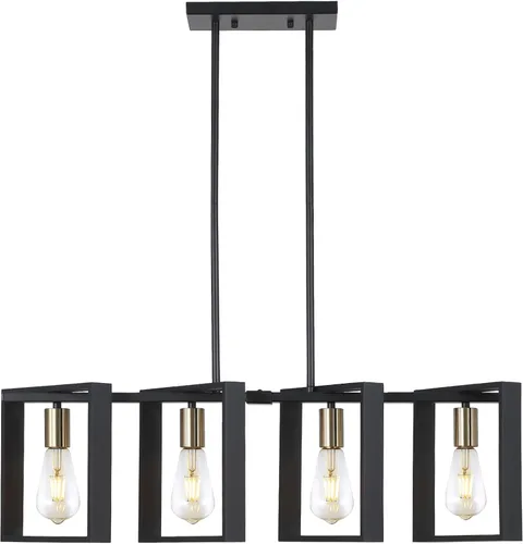 Vista 11 de 9MMML Lámpara de 3 luces para isla de cocina, lámpara de comedor negra, con marco de madera, para sala de estar, vestíbulo, entrada, pasillo, E26