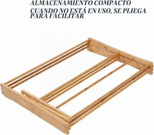 Vista 6 de Estante de secado plegable de bambú – Soporte de secado de ropa plegable
