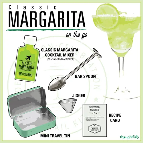 Vista 5 de Thoughtfully Cócteles, juego de coctelería de viaje en lata de regalo, incluye mezclador clásico de margarita, medidor, cuchara de bar y tarjeta