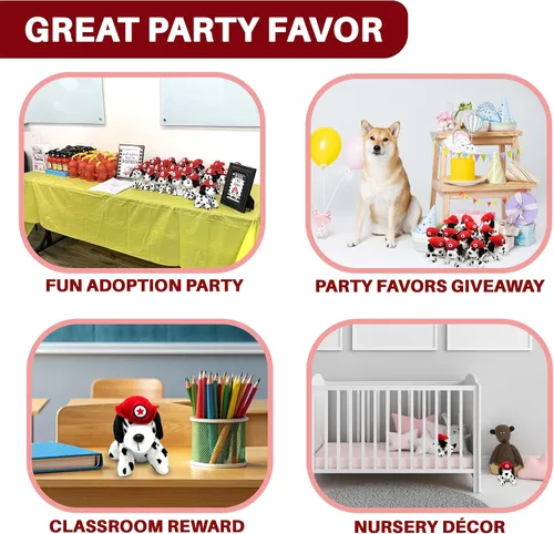 Vista 6 de 4E's Novelty Paquete de 12 animales de peluche de Dálmatas, peluche suave para perro, peluche de cachorro pequeño de 6 pulgadas con sombrero