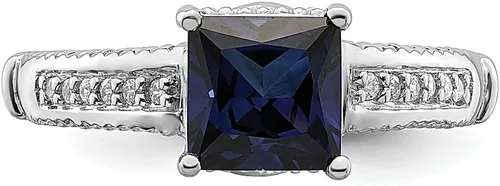 Vista 5 de ICE CARATS Anillo de plata de ley 925 creado en laboratorio con circonita cúbica de zafiro azul, piedra natal de septiembre, joyería fina