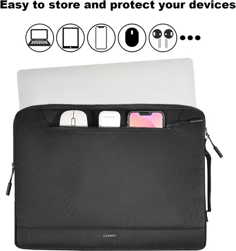 Vista 2 de LANDICI Funda Tipo Sobre Protectora de 360° para Laptop de 14 15 Pulgadas, Impermeable Delgada Bolsa Cubierta para Computadora Compatible