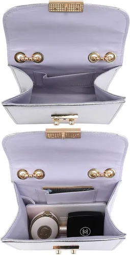 Vista 6 de Dasein Bolso cruzado pequeño para mujer, bolso de noche de diseñador, bolso de mano para bodabaile de graduaciónfiesta con doble correa de cadena