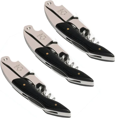 Vista 6 de Sacacorchos profesional para camareros - Juego de 3 llaves de vino para camareros, con mango largo de palisandro mango de acero inoxidable, abridor