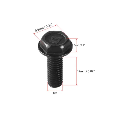 Vista 2 de uxcell Tornillos de brida hexagonal métrica M6x17mm rosca izquierda 8.8 grado acero al carbono negro 4pcs