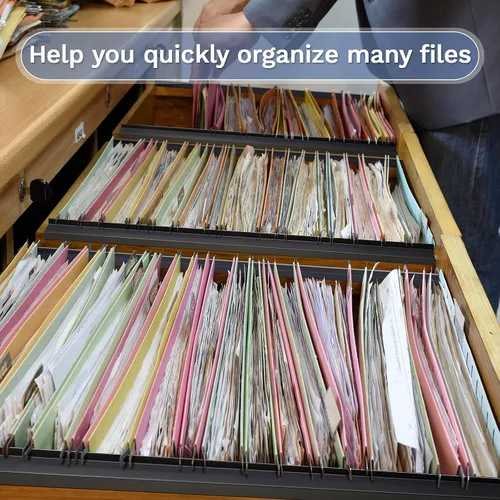 Vista 6 de Tenare 4 rieles colgantes de PVC negro, sistema de colgar para archivar que mantiene tus carpetas ordenadas y organizadas