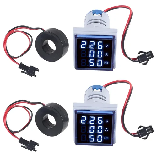Vista 11 de 2 voltímetros de amperímetro digital de CA de 60-500V 0-100A, pantalla de tubo digital cuadrado de 0.866 in con transformador, pantalla LED Azul