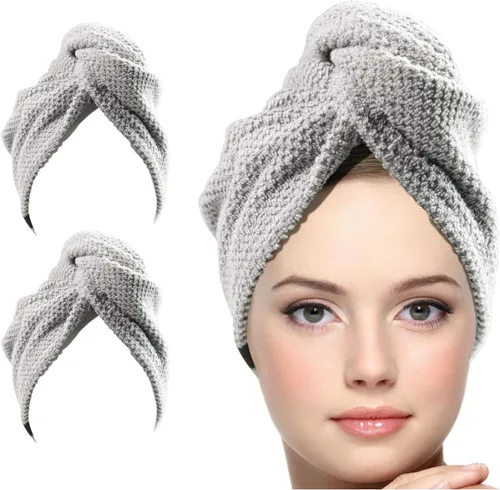 Vista 17 de KEEPOZ Toalla para el cabello de secado rápido, 100% algodón, súper absorbente, turbante para la cabeza para mujeres con botón, productos