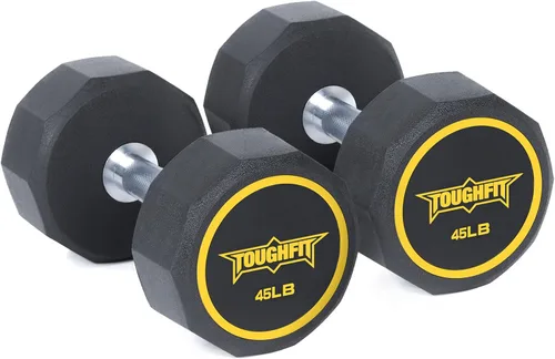 Vista 7 de ToughFit Decagon - Juego de mancuernas negras con revestimiento PEV, pesas libres con mango de hierro moleteado antideslizante en pares