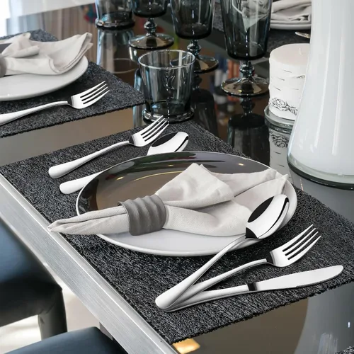 Vista 4 de Juego de cubiertos de 60 piezas para 12, cubiertos de acero inoxidable resistente, incluye cuchillo de carne, tenedor y cuchara, apto