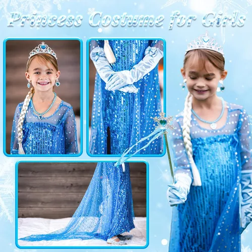 Vista 4 de Frozen Princess Dress Up Costume With Accessories For Little Girls 2-10 Years, Girls Birthday Christmas Dress