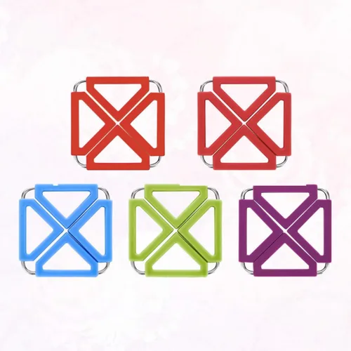 Vista 7 de Foldable Hot Pot Holder Trivet Mat, 5 Pack Silicone Stainless Steel