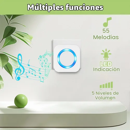 Vista 6 de Timbre inalámbrico, timbre impermeable que funciona a un alcance de 1300 pies con 55 tonos de llamada, 5 niveles de volumen y modo silencioso