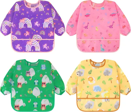 Vista 15 de Accmor 4 Pack Long Sleeve Bibs, Baby Smock Waterproof Full Sleeved Bib for Baby Toddler 6-36 Months