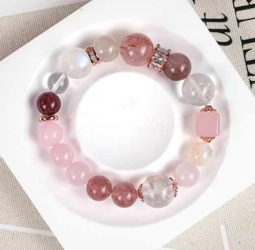 Vista 199 de Precious Gemstone Natural Crystal Healing Bracelet, Rutilated Quartz, Moonstone, Quartz Handmade Original Design Bracelet