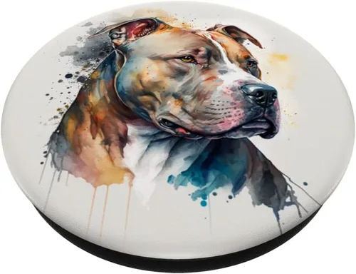 Vista 2 de Pitbull - Diseño de acuarela para perros PopSockets intercambiables PopGrip