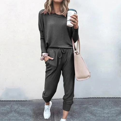 Vista 2 de Bidobibo Lounge Sets for Women 2 Piece 2023 Two Piece Outfits Jogger Set Long Sleeve Sweatshirt and Long Pants with Pockets
