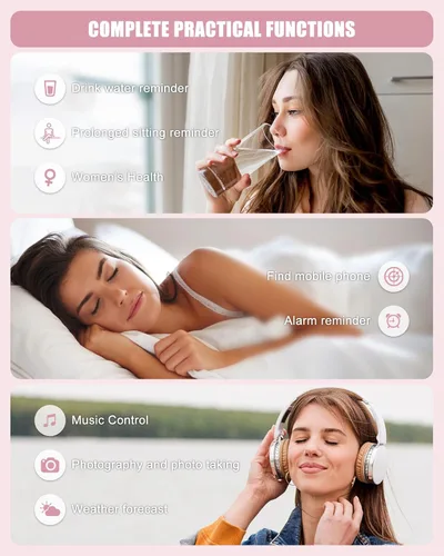 Vista 5 de Monitor de actividad física, reloj inteligente para mujeres y hombres con monitor de frecuencia cardíaca, presión arterial, oxígeno en sangre