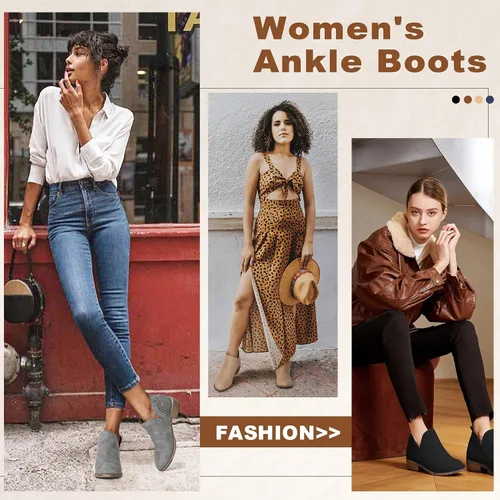Vista 2 de VEPOSE botas al tobillo para mujer con tacón bajo y grueso, con perforaciones, botas de vaquero