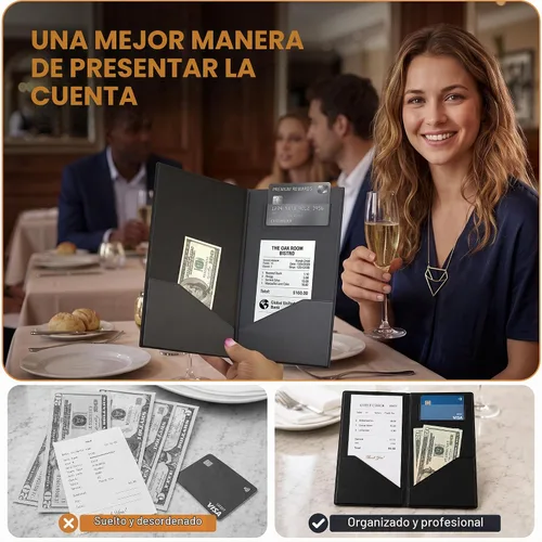 Vista 9 de Presentador de cuenta para comensales con frase "Thank you" en dorado - 5.5" x 10", Estándar