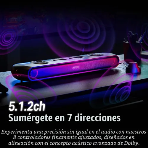 Vista 2 de OXS Thunder Pro Barra de sonido para gaming con sistema de sonido envolvente 5.1.2 Dolby Atmos, woofer incorporado, conexión Bluetooth múltiple, 3