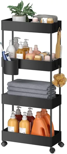 Vista 13 de Pipishell Carrito de almacenamiento delgado con ruedas, organizador de baño de 3 niveles y carrito de almacenamiento, carritos rodantes para baño
