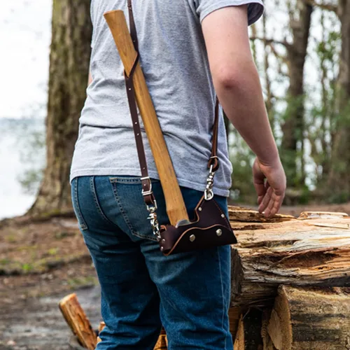 Vista 3 de COUNCIL TOOL Funda de Cuero - Cubierta de Punta de Hacha para Paquete de Manualidades de Madera con Anillas en D para Correa de Hombro, Fabricada