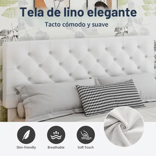 Vista 4 de BarnFurin Marco de cama tamaño completo con cabecero, cama de plataforma tapizada con cabecero acolchado con botones ajustables, marco de cama