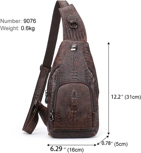 Vista 3 de NIUCUNZH Bolso bandolera de piel de cocodrilo con correa de cuero, 3 bolsas cruzadas con cremallera para viajes, senderismo, transporte diario