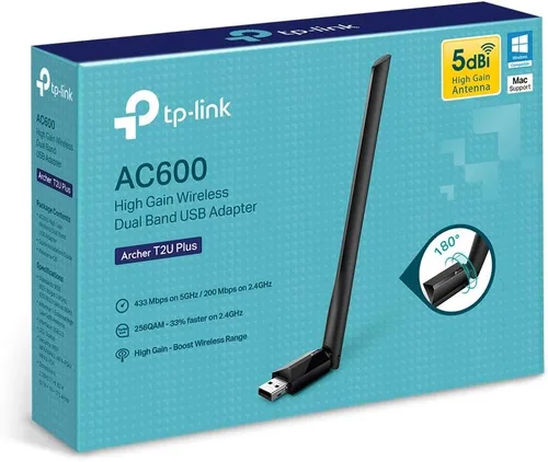 Vista 6 de TP-Link Adaptador de WiFi USB AC600 para PC (Archer T2U PLUS) - Adaptador de red inalámbrica para escritorio con 2.4GHz, antena de doble banda