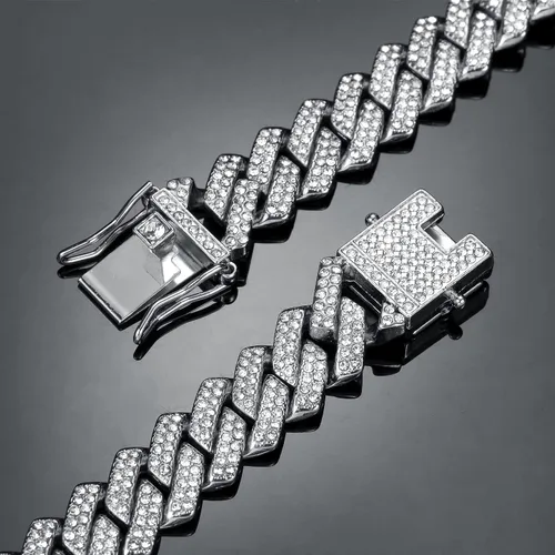 Vista 6 de Saintda Cadena de eslabones cubanos para hombre, diseño de Miami, cadena de diamantes brillantes, joyería de hip hop con caja de regalo para mujer