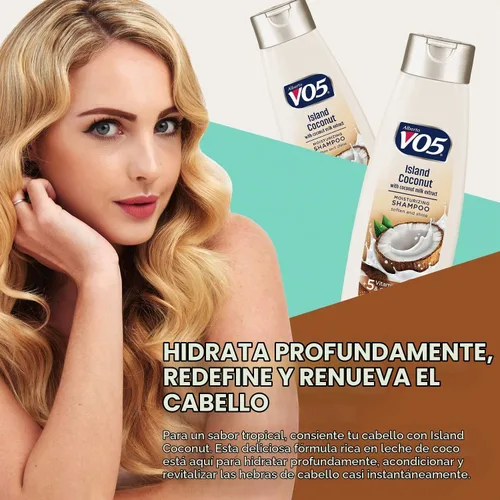 Vista 3 de VO5 Champú hidratante – 12.5 onzas líquidas – Cabello de hojas de coco de isla con aspecto vibrante y hermoso, color blanco