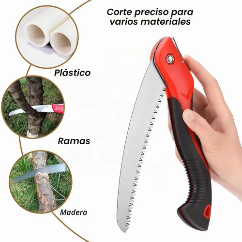 Vista 4 de Sierra de poda resistente de 8 pulgadas, sierra de mano plegable con hoja curvada SK5, dientes de afeitar de triple corte utilizados para árboles