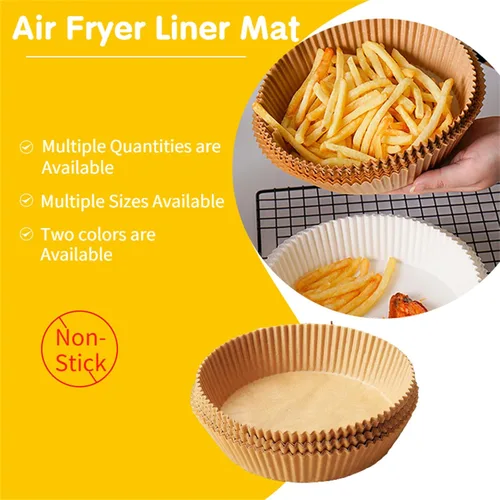 Vista 6 de Forro de papel desechable para freidora de aire, 100 piezas de papel de cocina para freidora de aire, forros antiadherentes, a prueba de aceite, a