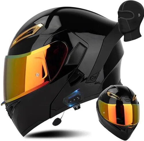 Vista 8 de AAREG Casco de motocicleta unisex para adultos, fibra de carbono, visera antivaho, diseño aerodinámico, Bluetooth integrado, aprobado por DOT