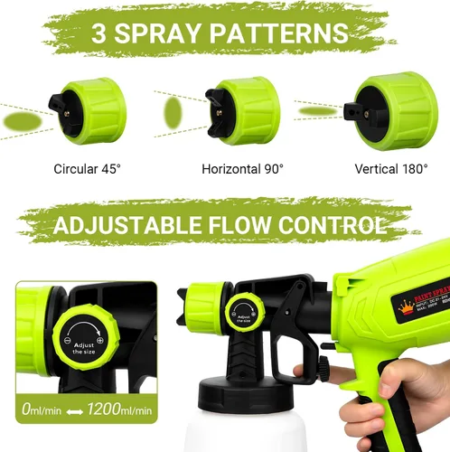 Vista 4 de Pulverizador de pintura, pistola de pintura eléctrica con recipiente de 33.8 fl oz, 5 boquillas y 3 patrones, flujo de aire ajustable para pintura