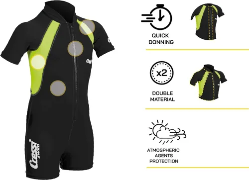 Vista 2 de Cressi Traje de baño de manga corta para niños en neopreno de 0.059 in para niños y niñas de 2 a 10 años. Traje de baño para niños: diseñado