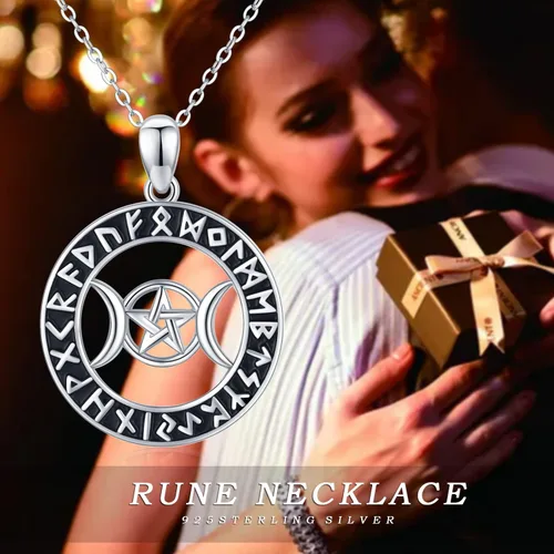 Vista 3 de Coachuhhar Triple Moon Goddess Celtic Necklace for Women 925 Sterling Silver MoonstonePentagramRune Pendant Wiccan Pagan Jewelry Gifts for Girls