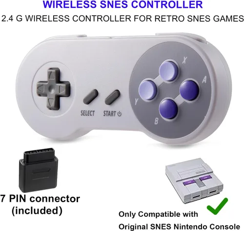 Vista 6 de KIWITATA 2 Pack 2.4GHz Wireless Controller for SNES Original Console, Rechargeable Wireless Remote Gamepad Controller for SNES Super Entertainment
