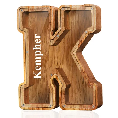 Vista 37 de Alcancía de madera grande personalizada con letras – Alcancía de letras para niños y niñas, regalo de cumpleaños (A)